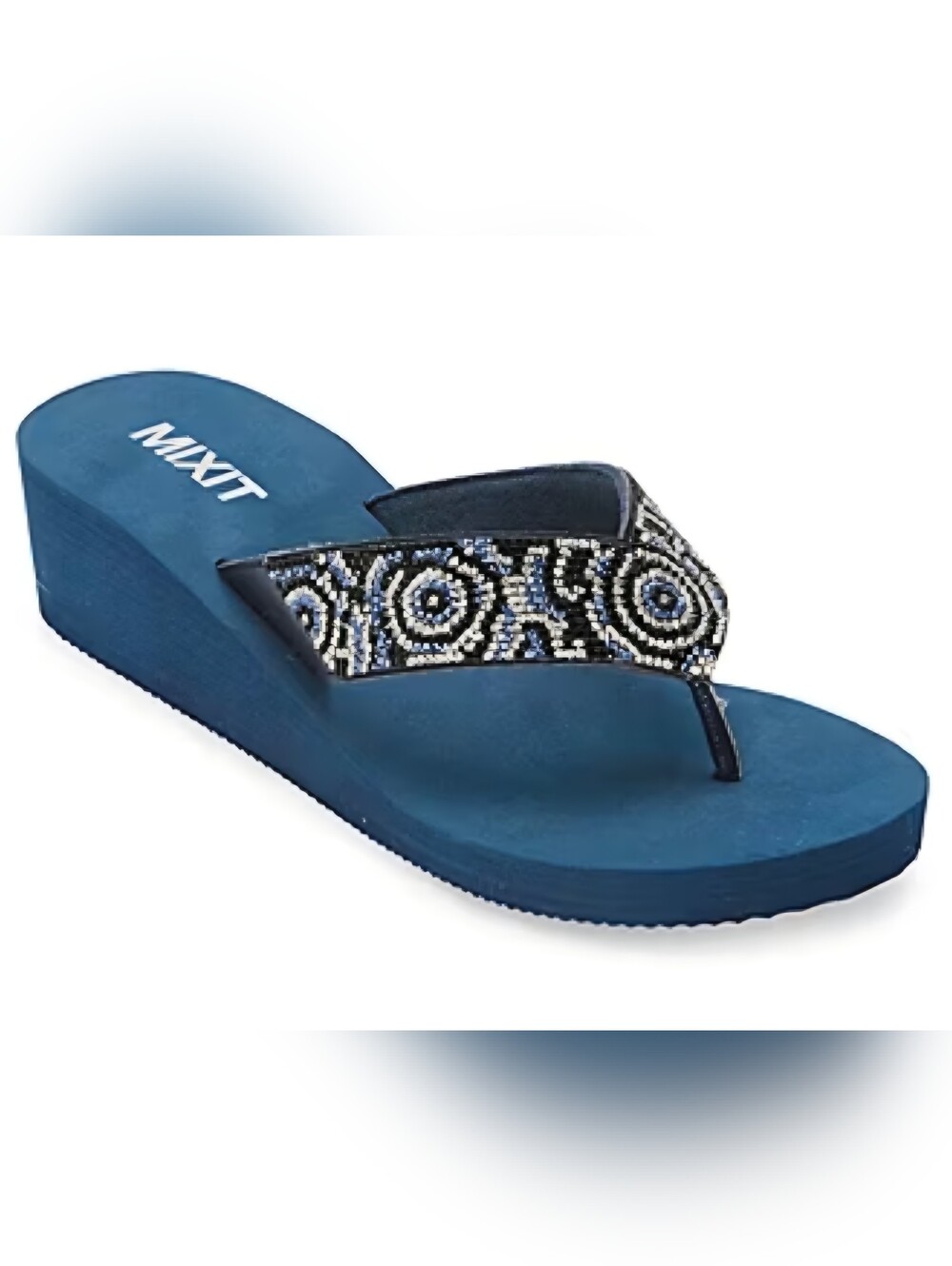 * Mixit Women's Rose Wedge Embellished Rhinestones Sandals Shoes Blue Size 9